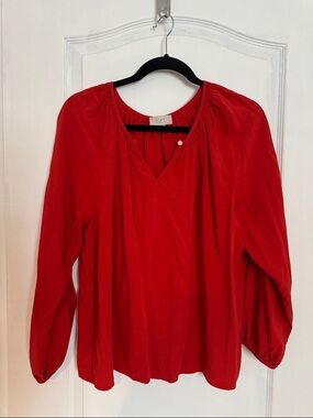 LOFT Red V-Neck Peasant Tunic